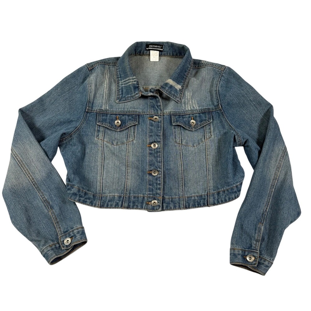 Vintage Y2K Roommates California Womens Cropped Blue Denim Jacket Fall Size XL